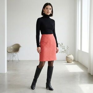 Vintage 90s / Y2K Coral Wool Bouclé Pencil Skirt - US 8 (40)